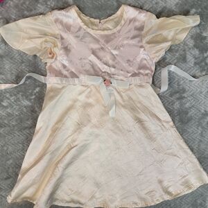 Lil Byer Vintage Pink White Satin Girls Dress Zip Back Bow Rosette Size 4T